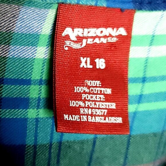 Arizona Girls Green Plaid Flannel With Sequin Pocket XL 16 - Picture 4 of 5